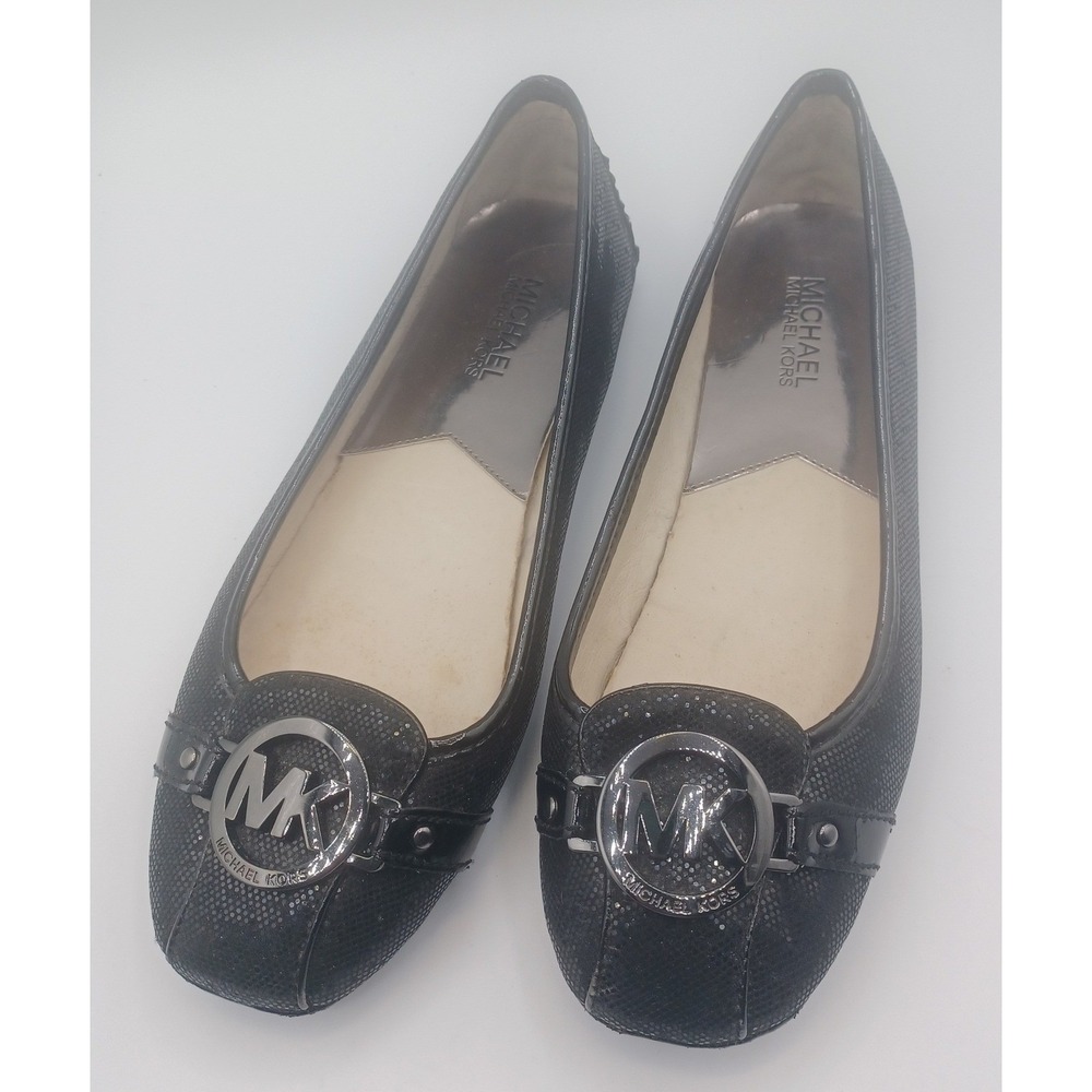 Michael Kors Fulton Moccasin Flats Womens 8.5 Black Good MK Logo Medallion